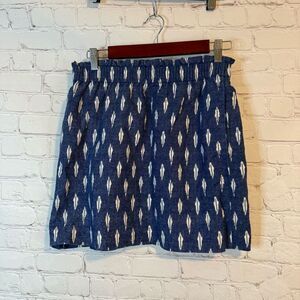 J. Crew Blue and White A-Line Mini Skirt Casual Linen Blend